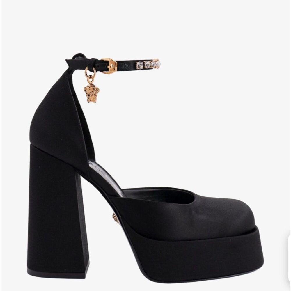 Versace Medusa Charm Platform Heel in Black NWB